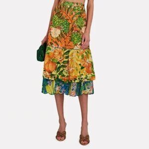 FARM RIO Caipirinha Tiered Cotton Midi Skirt